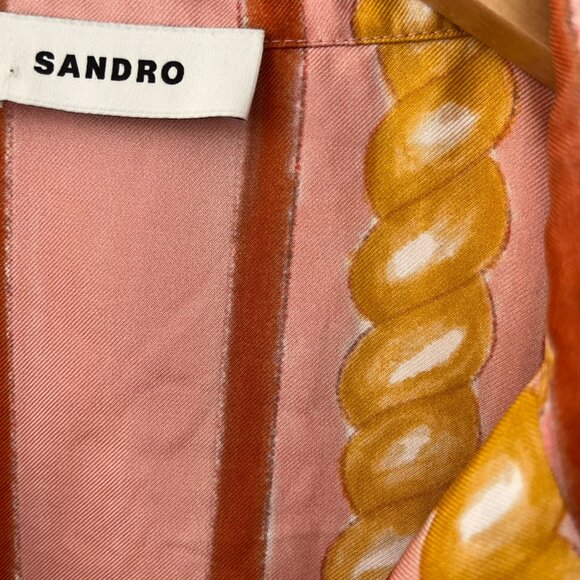 Sandro Woman's Summer Athea Silk Print Muti-Color Blouse Sz Sm - Picture 7 of 11
